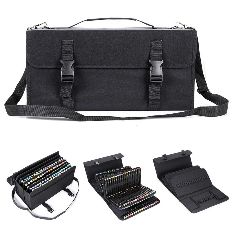 BTSKY New 171 Slots Marker Case Lipstick Organizer-Canvas Markers Holder for for Primascolor Markers and Copic Sketch Markers (Black) - Image 3